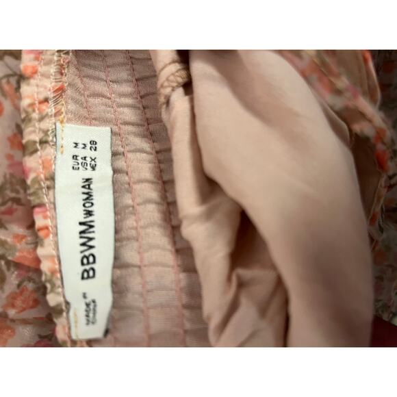 BB Woman Floral Tiered Midi Dress Peach Blush Spaghetti Strap Size MED Boho - Picture 5 of 7